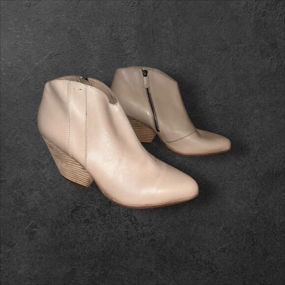 Eileen Fisher Trail Bootie Cream Leather Ankle Boots Size 11 Stacked Heel - Picture 6 of 6